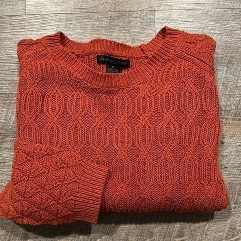 Preswick & Moore brick red/burnt orange cable knit crewnecks sweater size PL